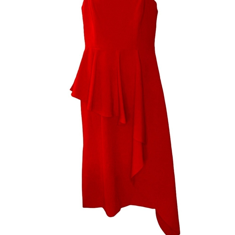 Milly Red Sleeveless A-Line Dress Square Neck Peplum Asymmetrical Ruffle Size 6 - Picture 4 of 13